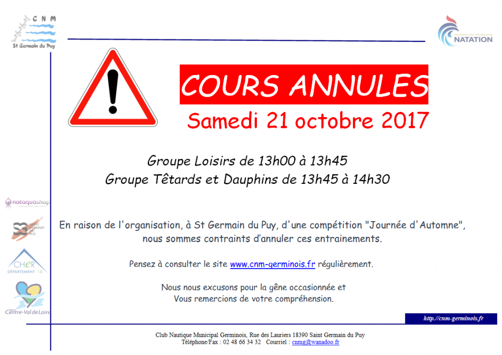 Annulation Cours 21 octobre